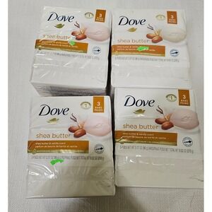 4 - Dove Shea Butter Bar Soap 3 Pack Moisturizing Cream Vanilla Scent 19.05oz